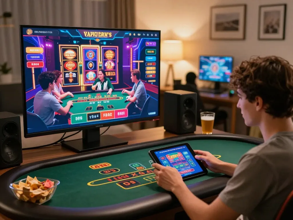 LV88 online gambling experience with engaging live dealer blackjack and cozy home setting.
