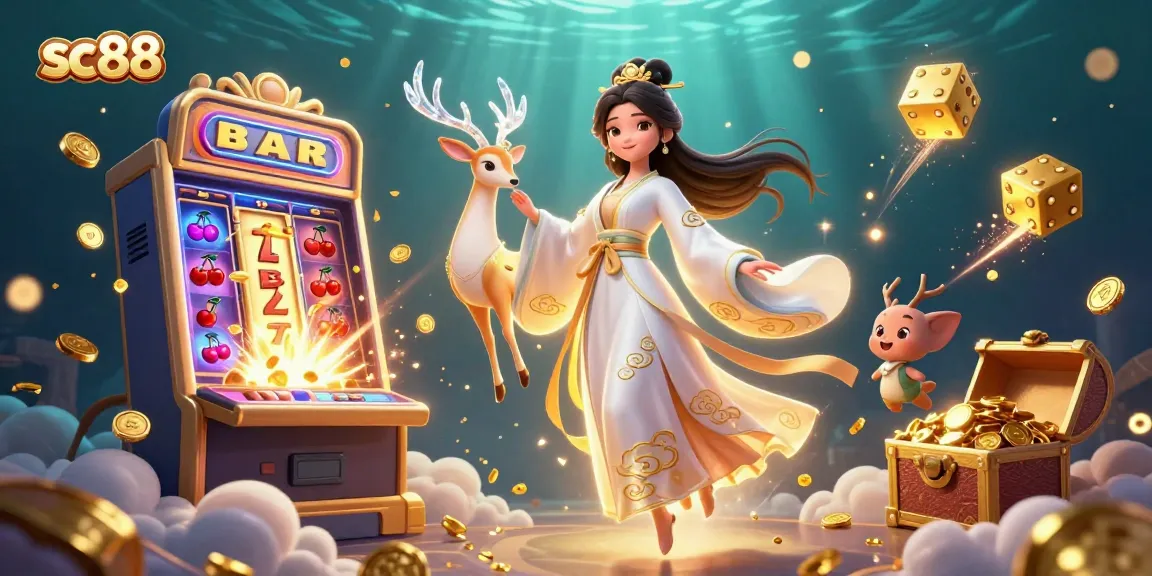 Experience the thrill of winning at sc88 with an exciting 3D illustration showcasing vibrant slot machines and colorful casino games.