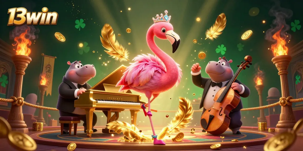 Experience the dazzling entertainment of 13win with vibrant casino characters at a dynamic performance scene.