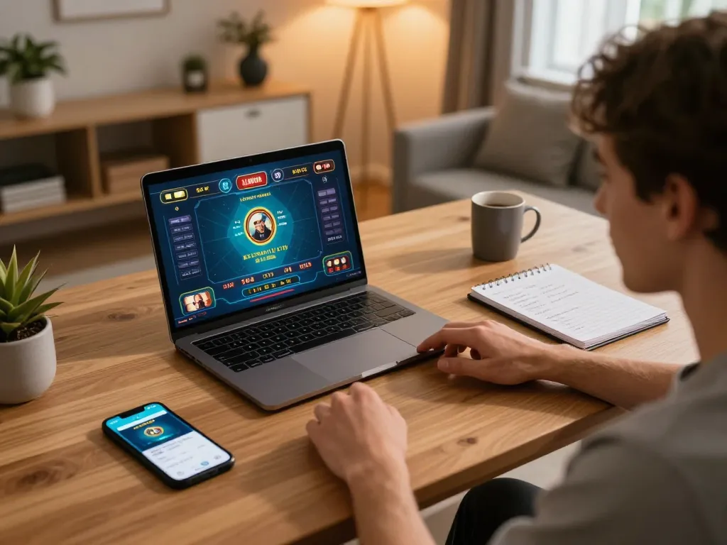 Playing live dealer games on LLWIN COM with strategic notes in a cozy home setup.