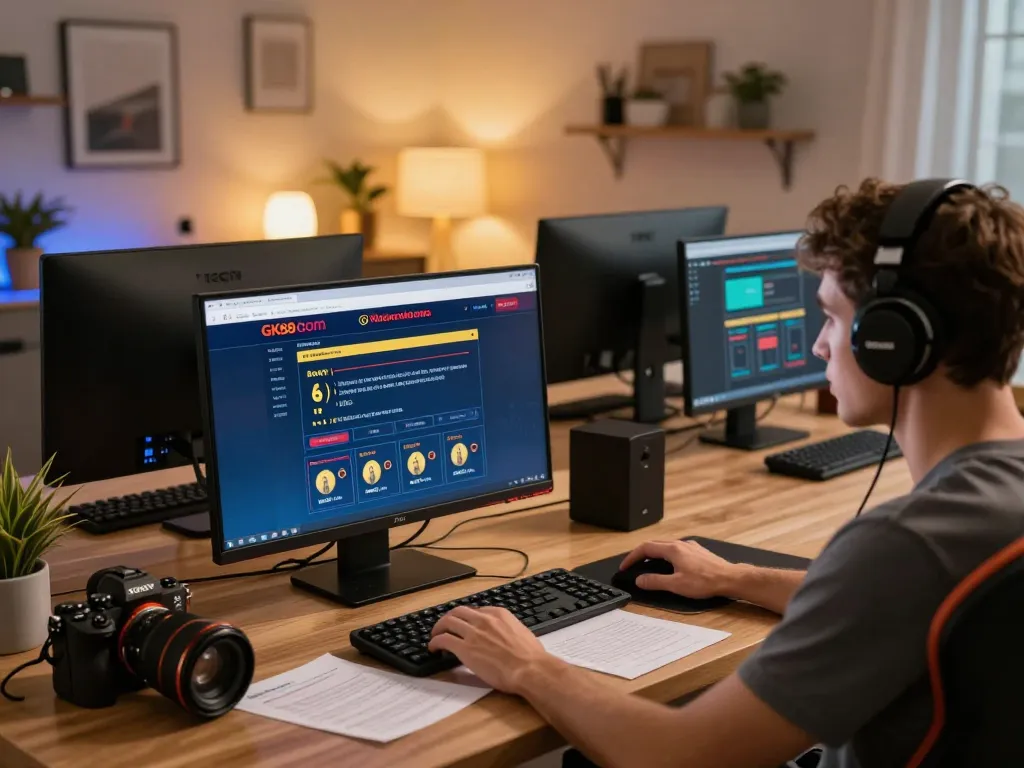 Engaging in online betting on GK88 com, capturing a player's focus and strategy.