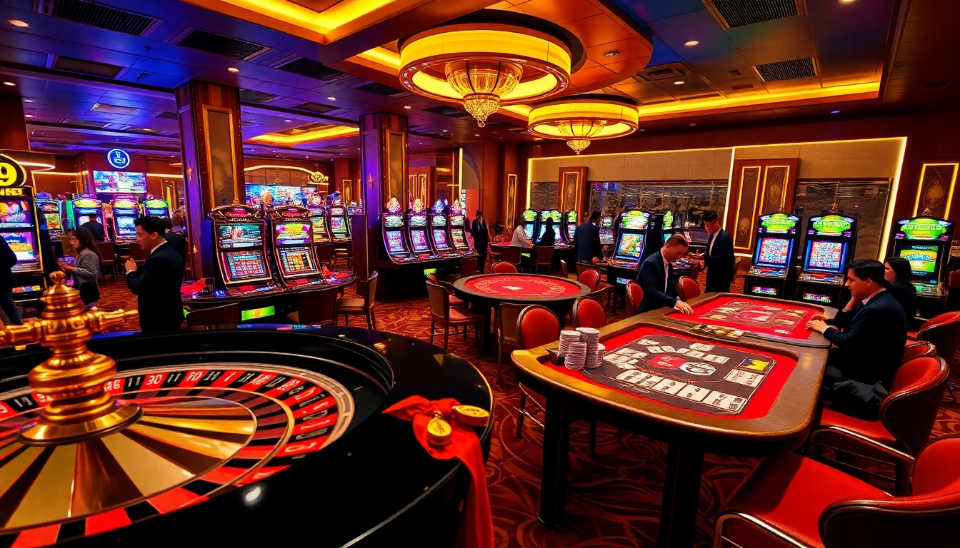 Experience the thrill of RR99 with sleek casino tables and vibrant gaming elements.