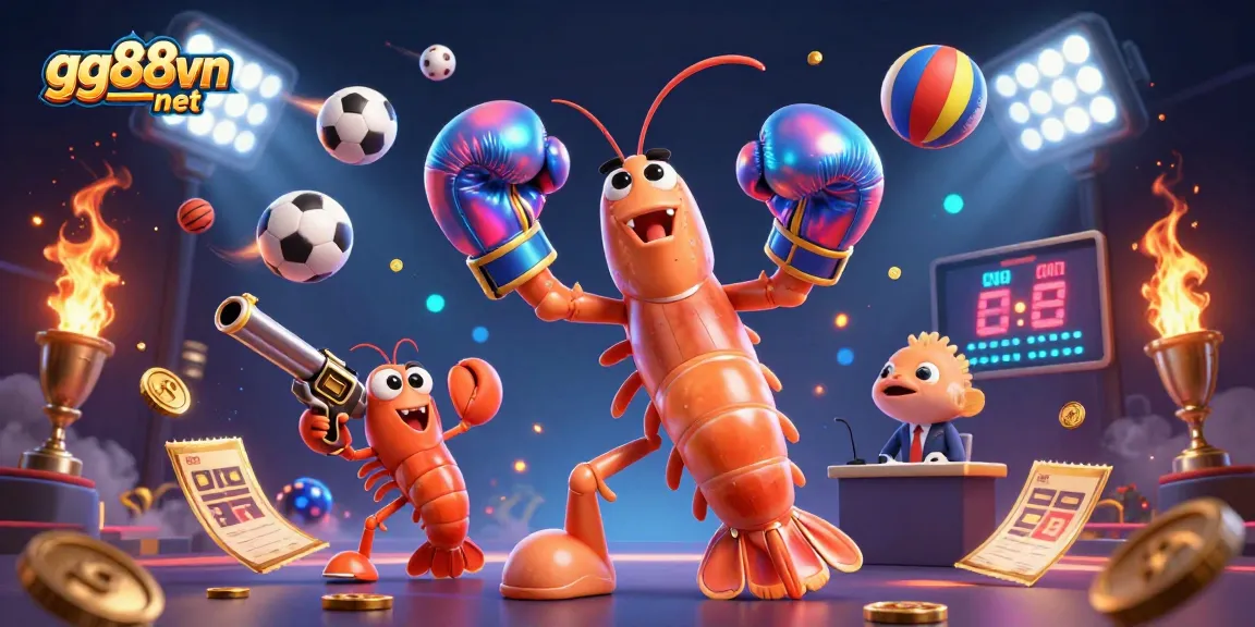 Experience the excitement of gg88vn net with the dynamic sports-themed gambling action in this vibrant illustration.