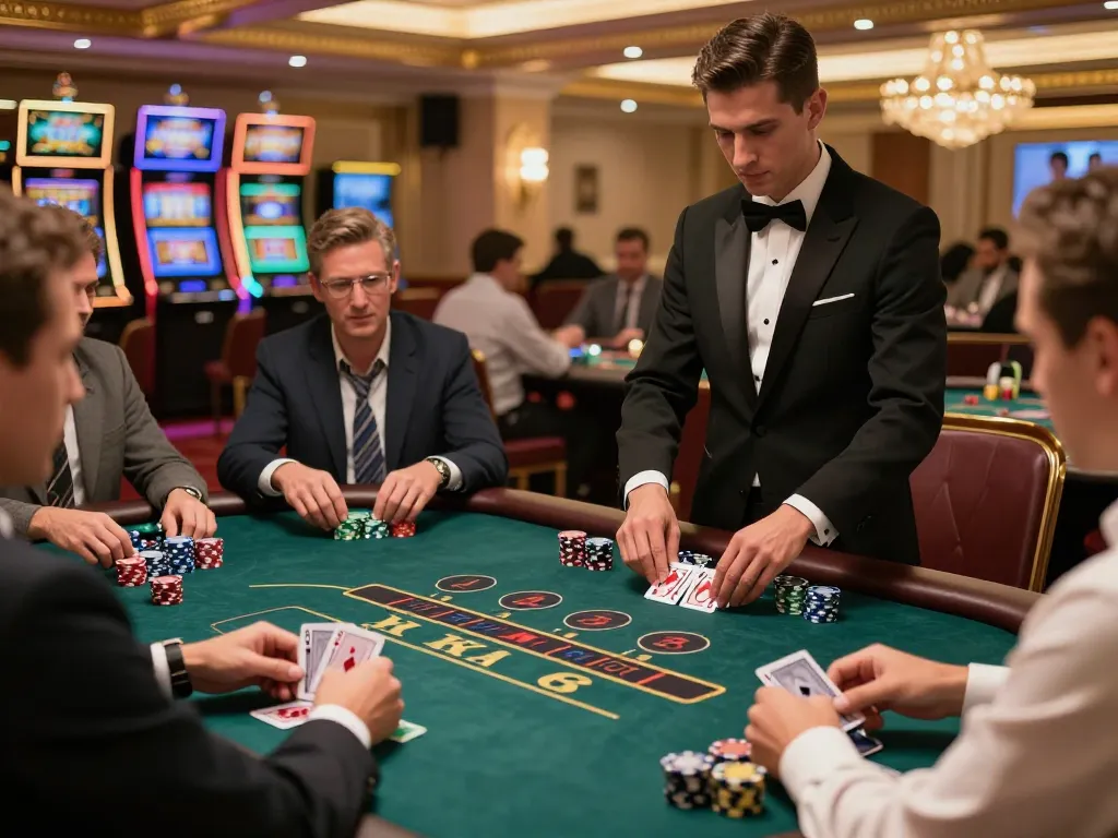 Engaged players strategizing at a blackjack table showcasing 789WIM gaming excitement.