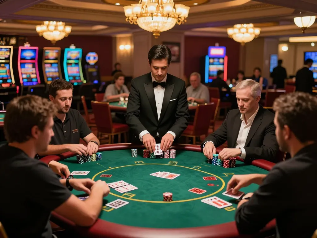 TR88 poker players engaged in dynamic gameplay at vibrant casino tables with colorful chips.