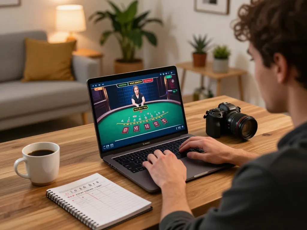 Engaging online blackjack gameplay on 33win with strategic betting notes and warm home atmosphere