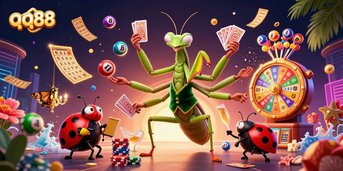 qq88 showcases an exciting online casino scene with vibrant characters and promotional elements.