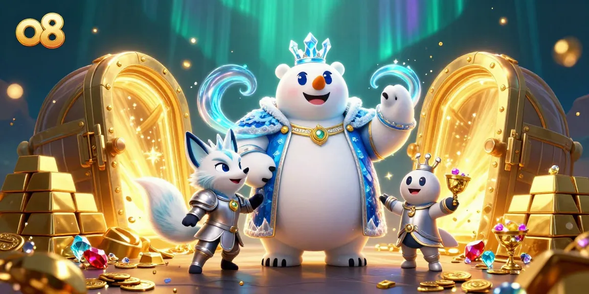 Win big at o8 with the dynamic match of ice king and fox, gleaming treasures glistening all around.