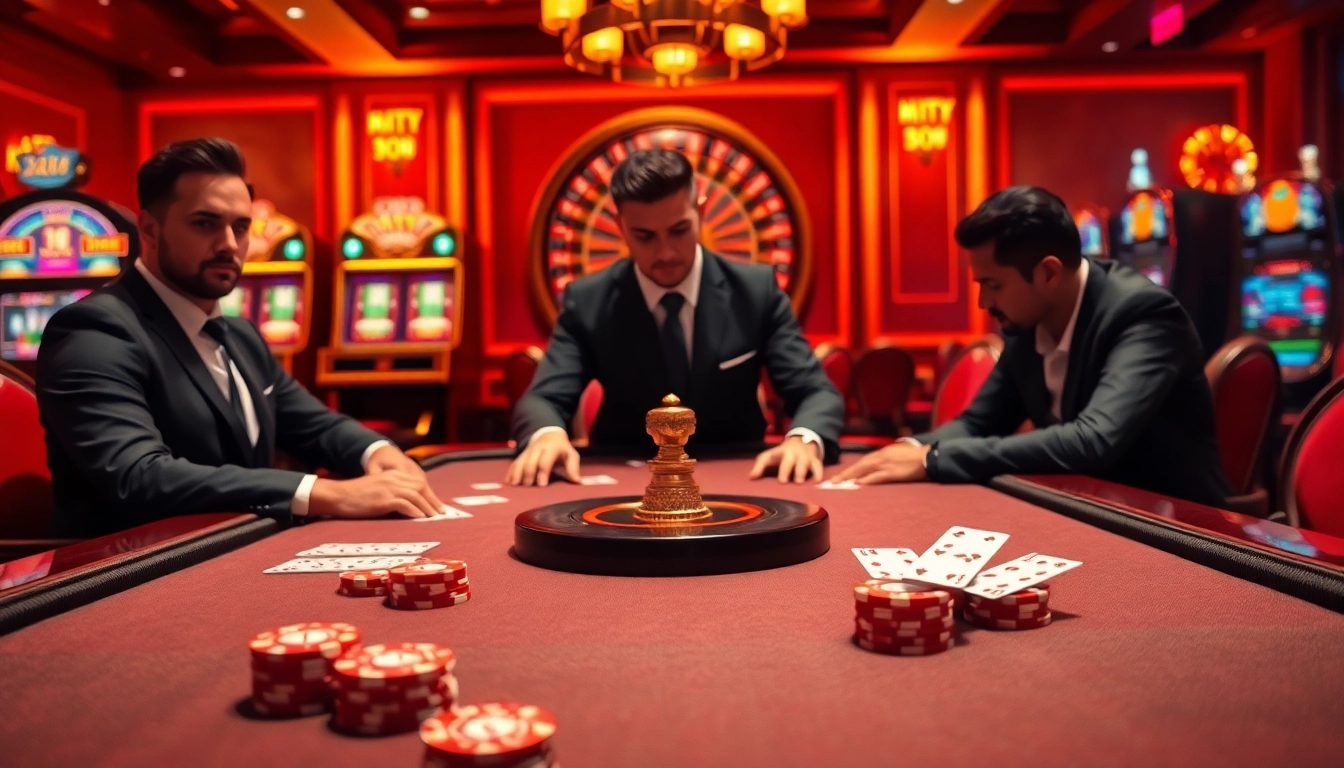 Players enjoying high-stakes games at https://mm88.agency/ with luxurious casino elements.