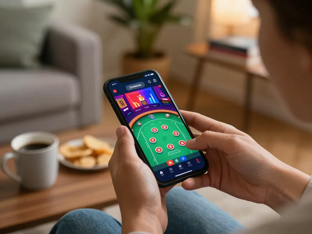 Engaging smartphone gaming on GO88 app showcasing poker gameplay in a cozy setting