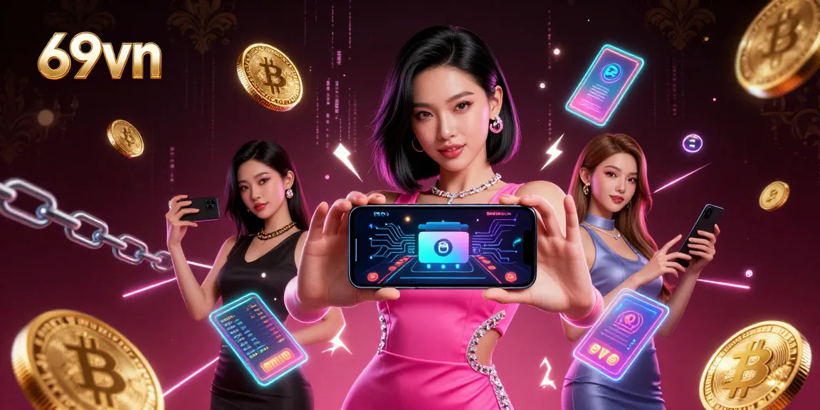 Engage in thrilling gaming at 69vn with a confident lady showcasing a live dealer casino game.