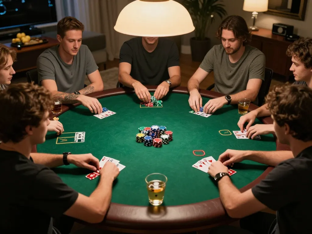 Players engaging in a friendly home poker game while using kuwin strategy tips.