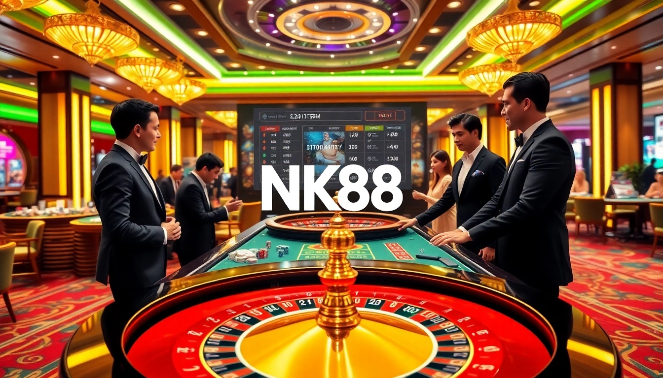 Experience the excitement of NK88 online gambling with vibrant casino visuals and interactive games.