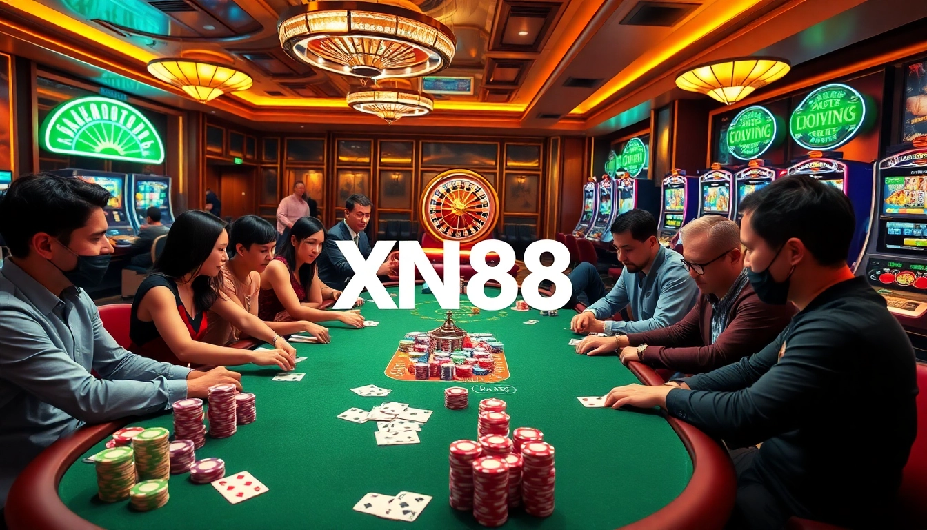 XN88 engages players in thrilling casino games with vibrant poker chips and dynamic gameplay.