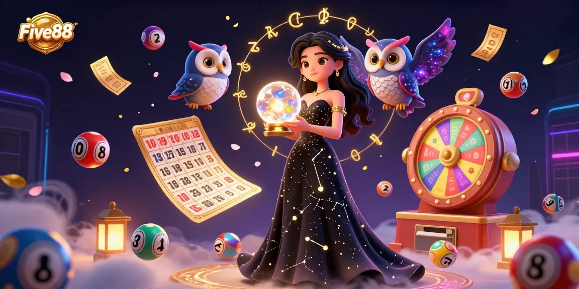 Engage with Five88's exhilarating casino experience filled with vibrant lottery elements and mystical imagery.