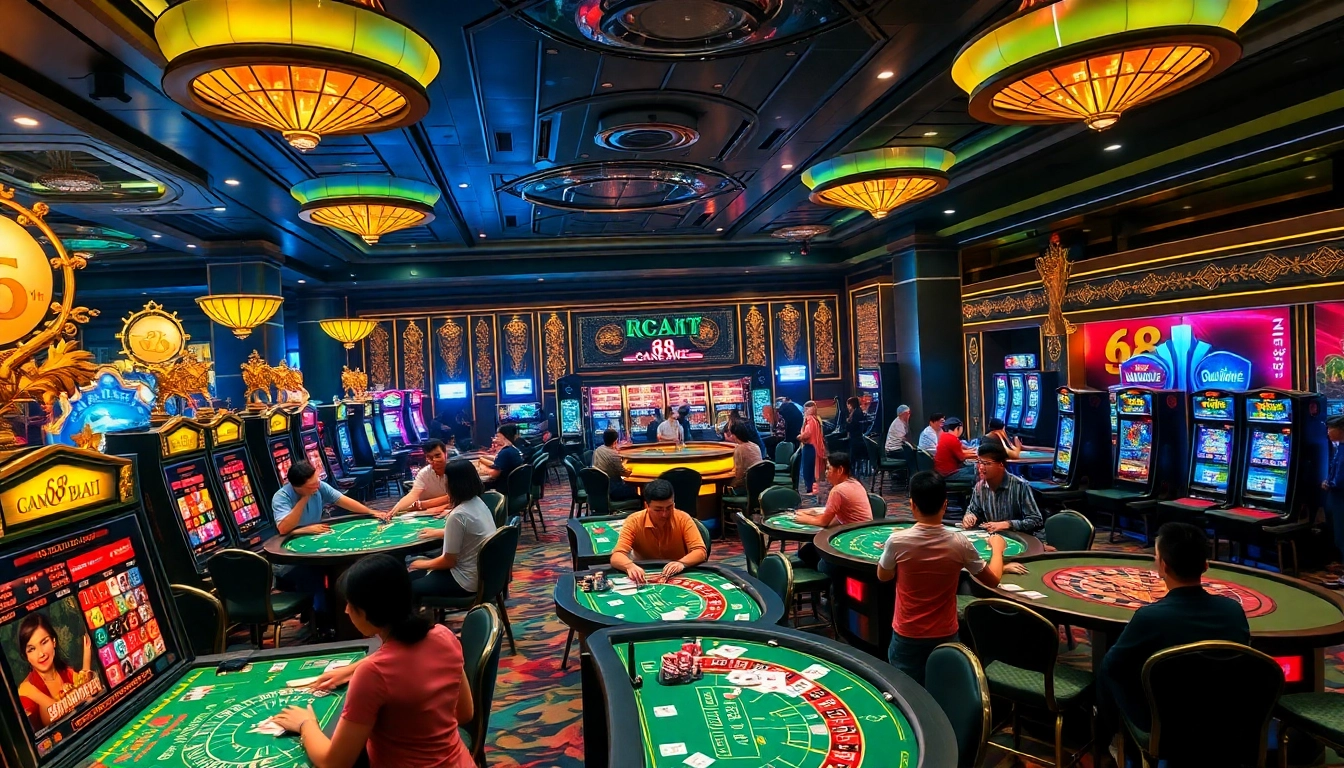 Experience the excitement of 68 Game Bài with engaging casino tables and vibrant players.