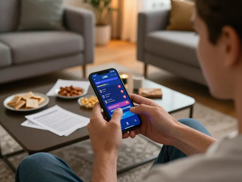 Person engaging in mobile sports betting on LV88 app with strategic notes visible.