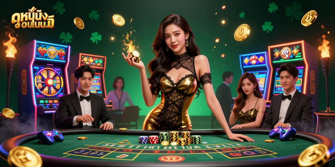 Engage in ดูหนังออนไลน์ as a glamorous Asian woman bets confidently at a VIP baccarat table.