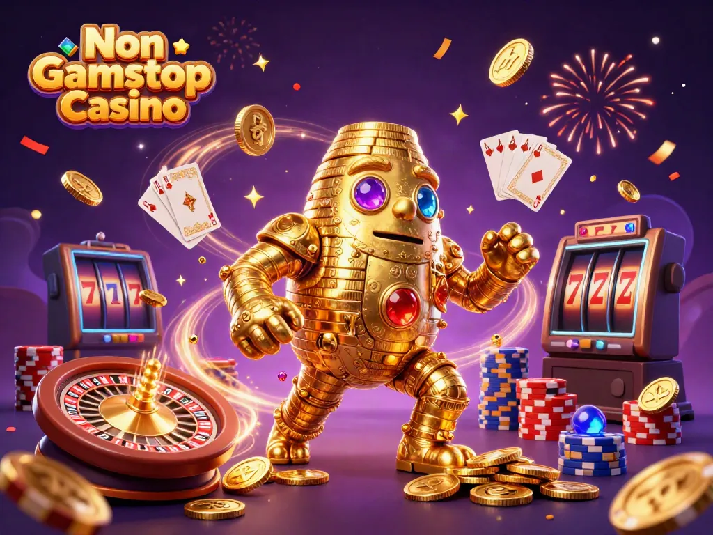Engage with the dynamic world of Non Gamstop Casino, featuring a gold golem and exciting casino elements.