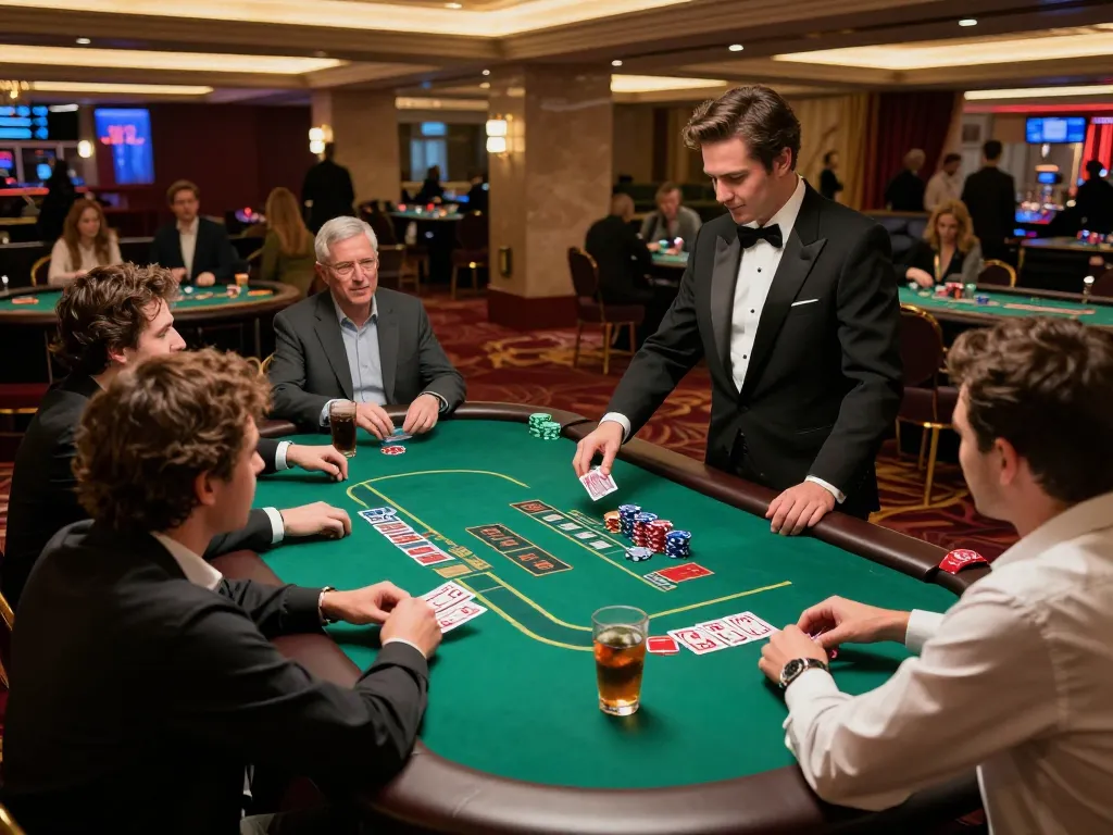 Players enjoying a strategic blackjack game at a casino table, showcasing thrilling action with sunwin branding enhancing excitement.