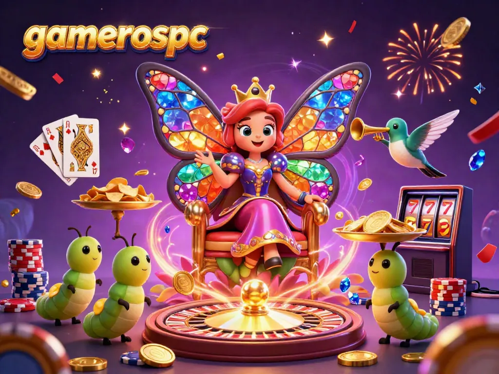 Experience the vibrant and magical world of gamerospc with a dazzling 3D casino scene filled with sparkling gems and golden treasures.