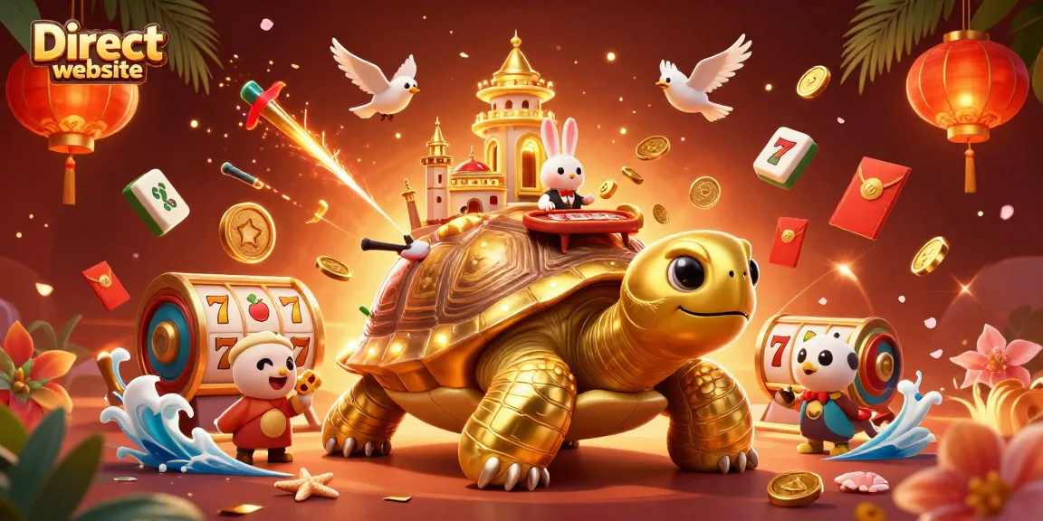 Experience thrilling slots at a Direct website with a vibrant casino scene featuring playful characters and lucky elements.
