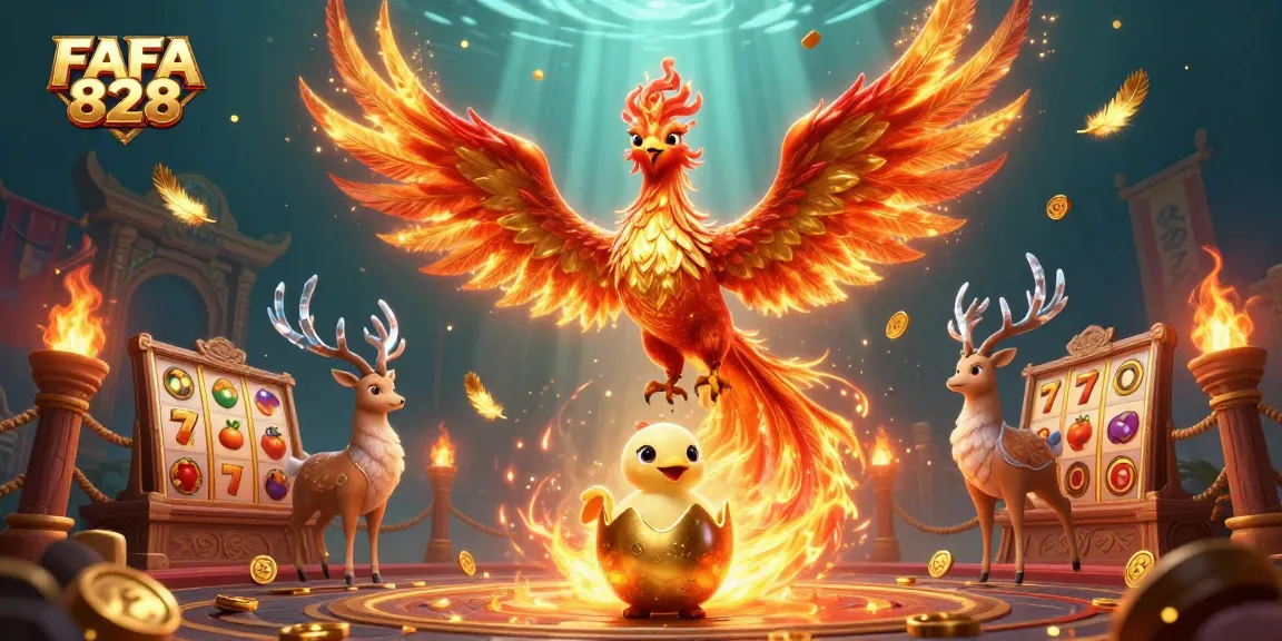 Experience thrilling gaming with FAFA 828 featuring vibrant fire phoenix and golden symbols.