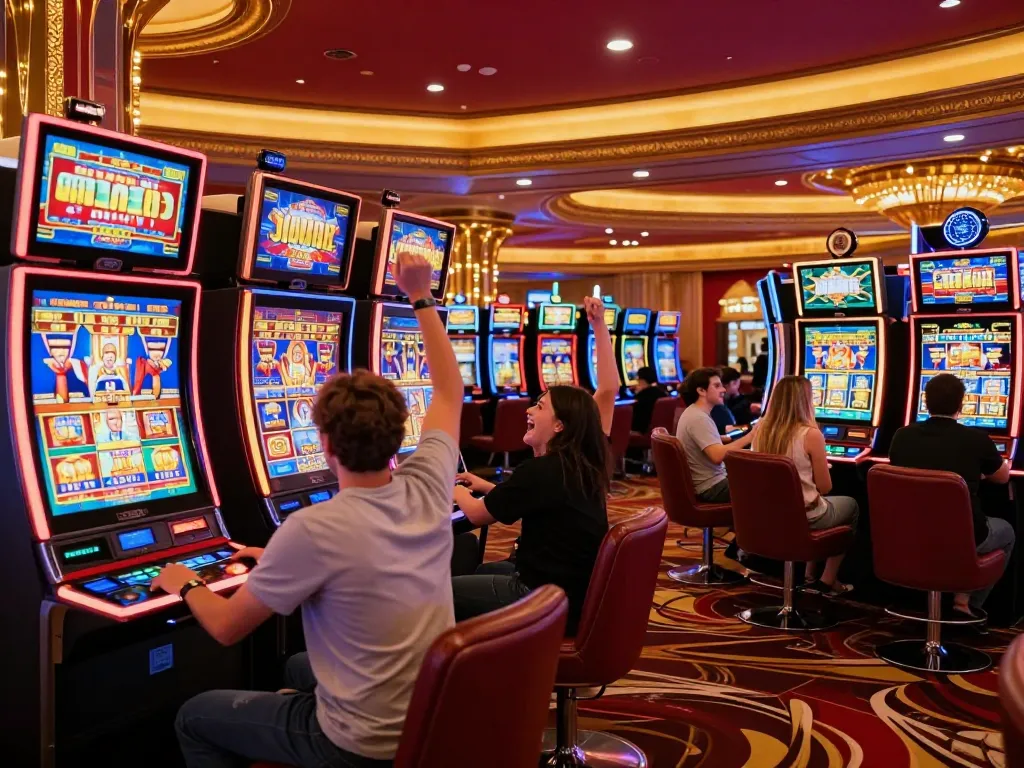 Exciting casino gaming experience at 45 X with players enjoying popular slot machines.