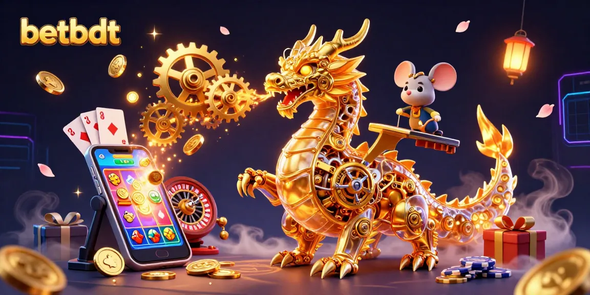 Experience thrilling gaming at betbdt with a dynamic 3D dragon and vibrant casino elements.