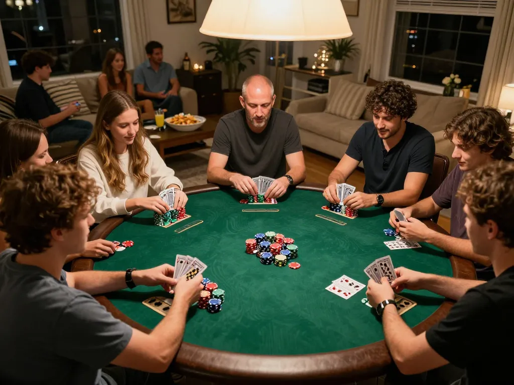 Engaging poker night scene featuring players at a table enjoying Trang Chủ XO88 games together