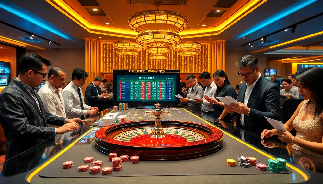 Tỷ lệ kèo bóng đá displayed on an elegant betting table in a vibrant casino scene.