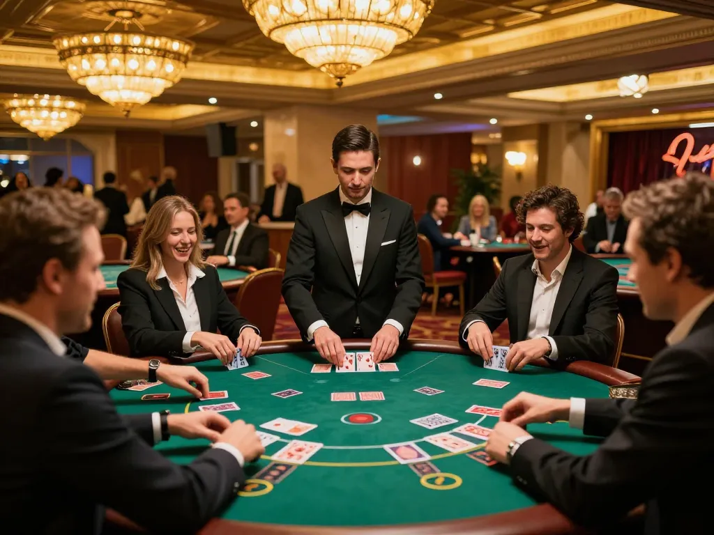 789WIN players enjoying thrilling blackjack gameplay in a luxurious casino environment illuminated by warm lighting.