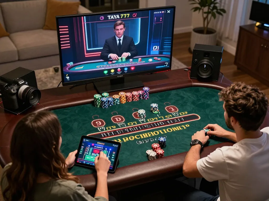 TAYA777 app shows live dealer Baccarat game with engaged players enjoying an immersive gaming experience