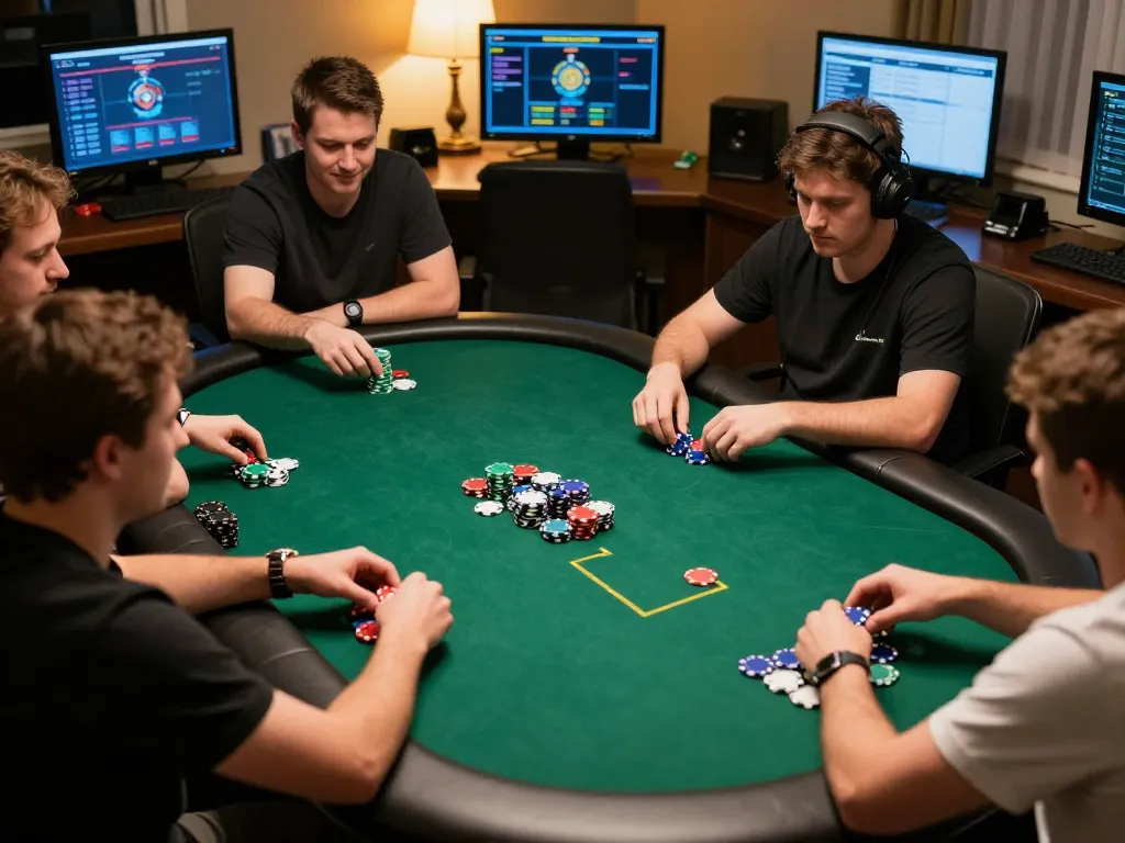 Players engaged in online poker gameplay at tg887, showcasing competitive strategy and vibrant atmosphere.