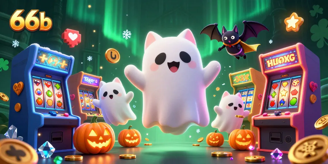 Engage with 66b's thrilling haunted casino scene featuring a ghostly cat and Halloween elements.