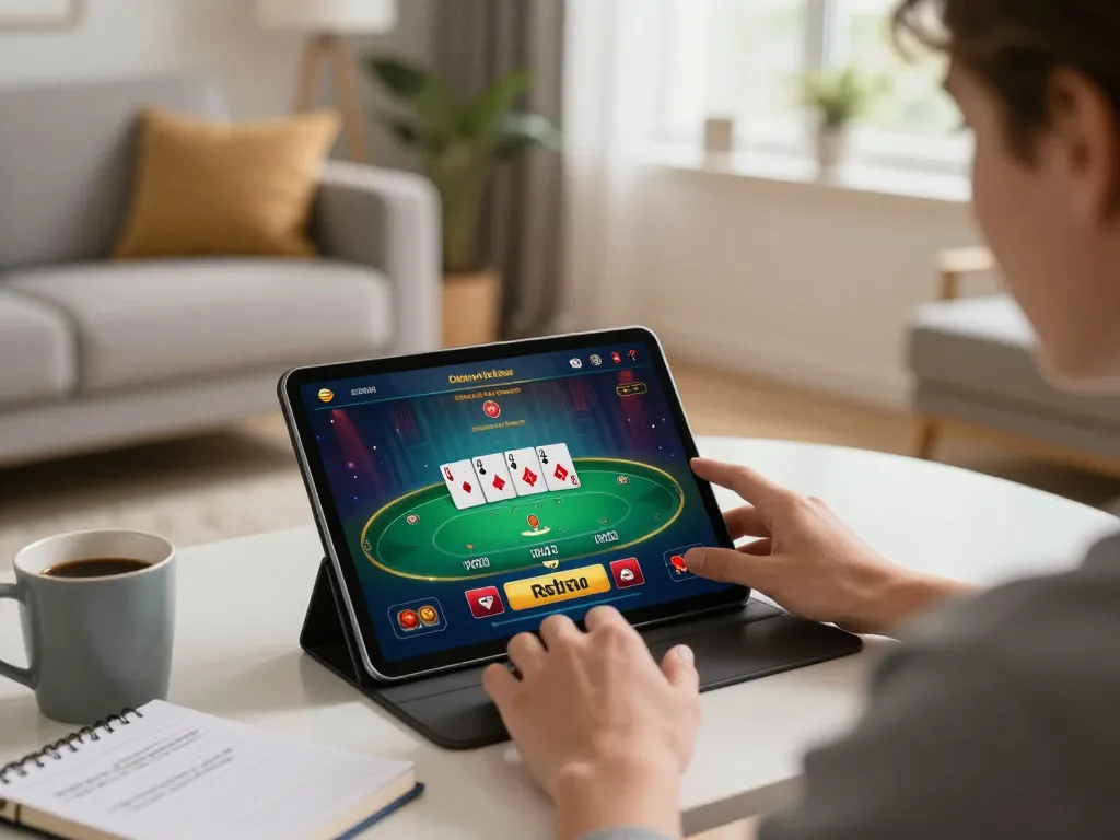 Engaging with nhà cái 98win on a tablet in a cozy home setting while enjoying online gaming