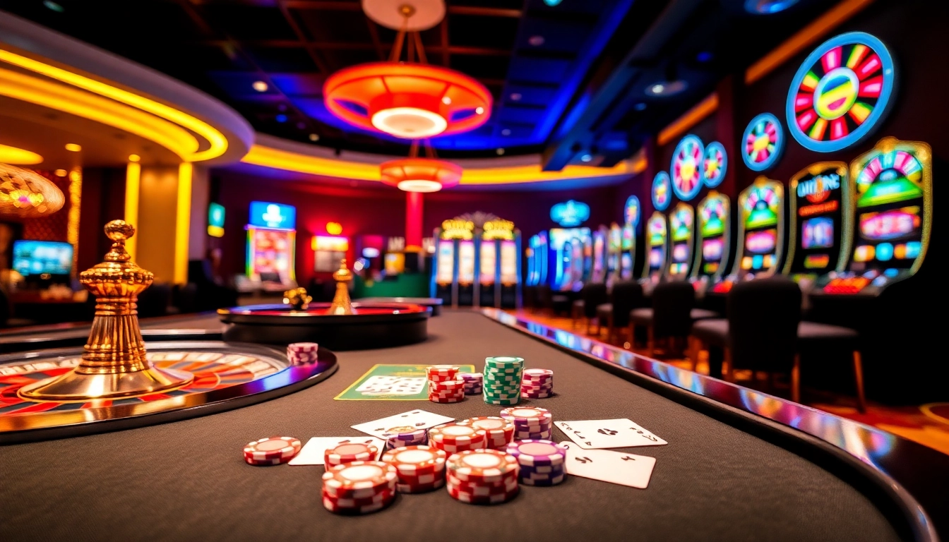 Exciting gaming action at nhà cái RR88 with vibrant roulette and slot machines.