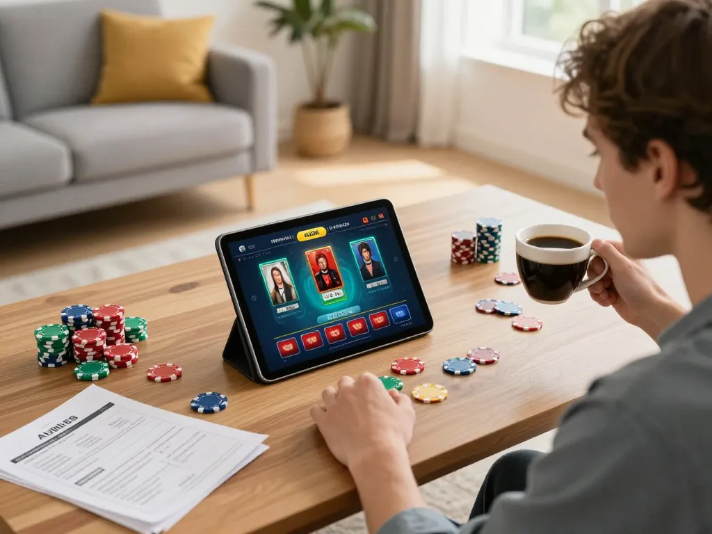 Engaged player strategizing on AU88 app during a cozy gaming session at home.