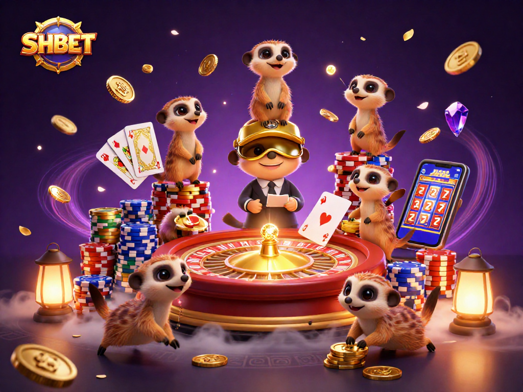 Experience thrilling gameplay at SHBET with meerkats running a casino, showcasing excitement and strategy.