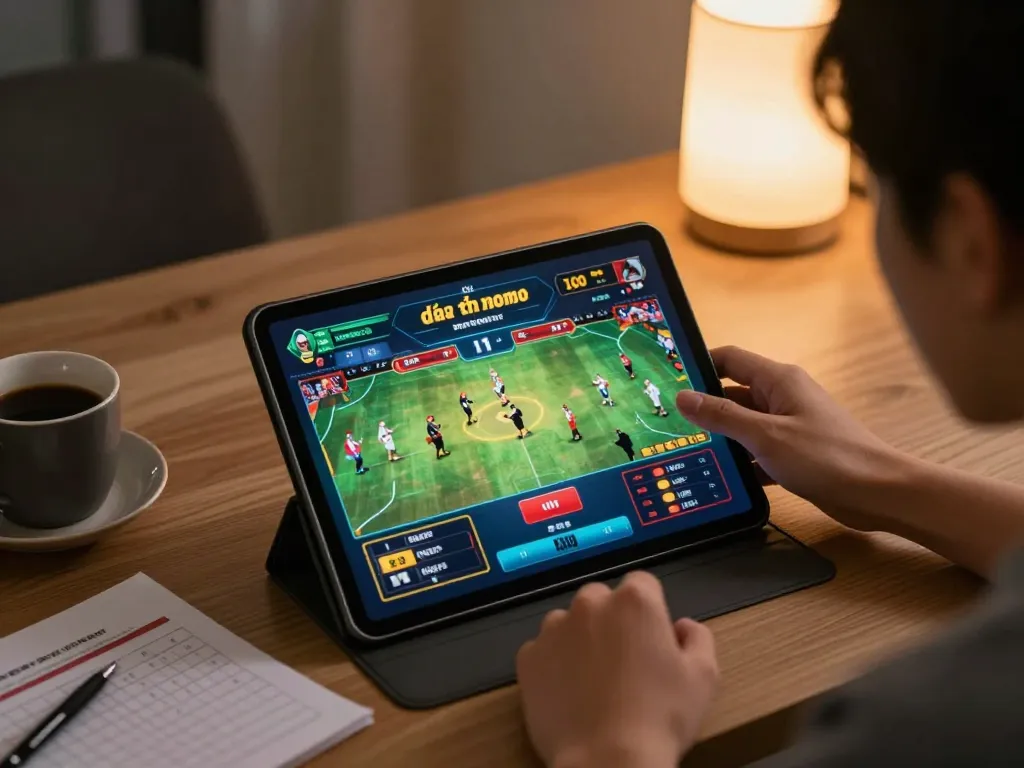 Engaging with a đá gà thomo live stream match dynamically on a tablet in a cozy home setup.