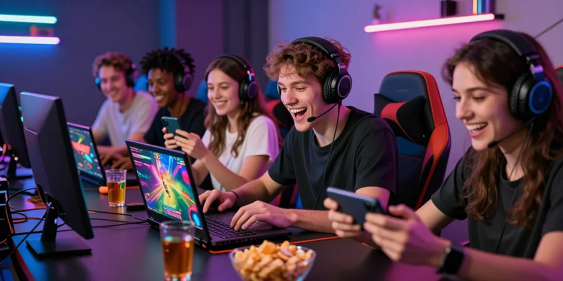 Players enjoying game đổi thưởng with excitement in a modern gaming setup, showcasing vibrant graphics and camaraderie.