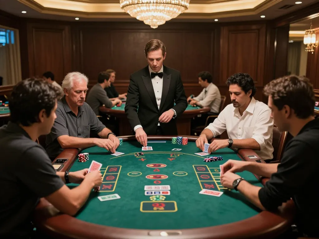 Players at 123B blackjack tables placing bets in a luxurious casino setting.