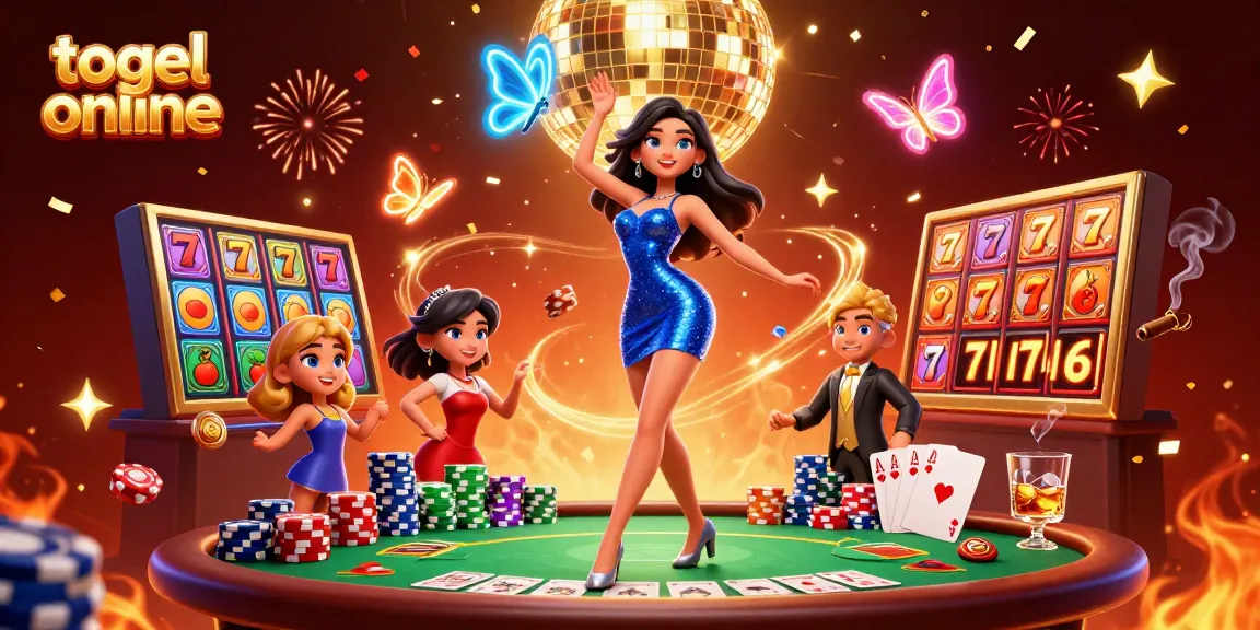 Engage with the thrilling atmosphere of togel online as a glamorous dancer showcases vibrant slot elements.