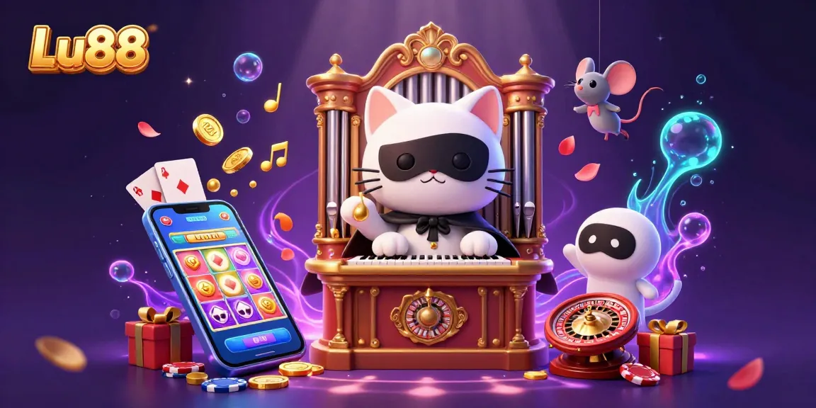 Spin slots at Lu88 with a dazzling 3D scene featuring casino elements, musicians, and vibrant visuals.