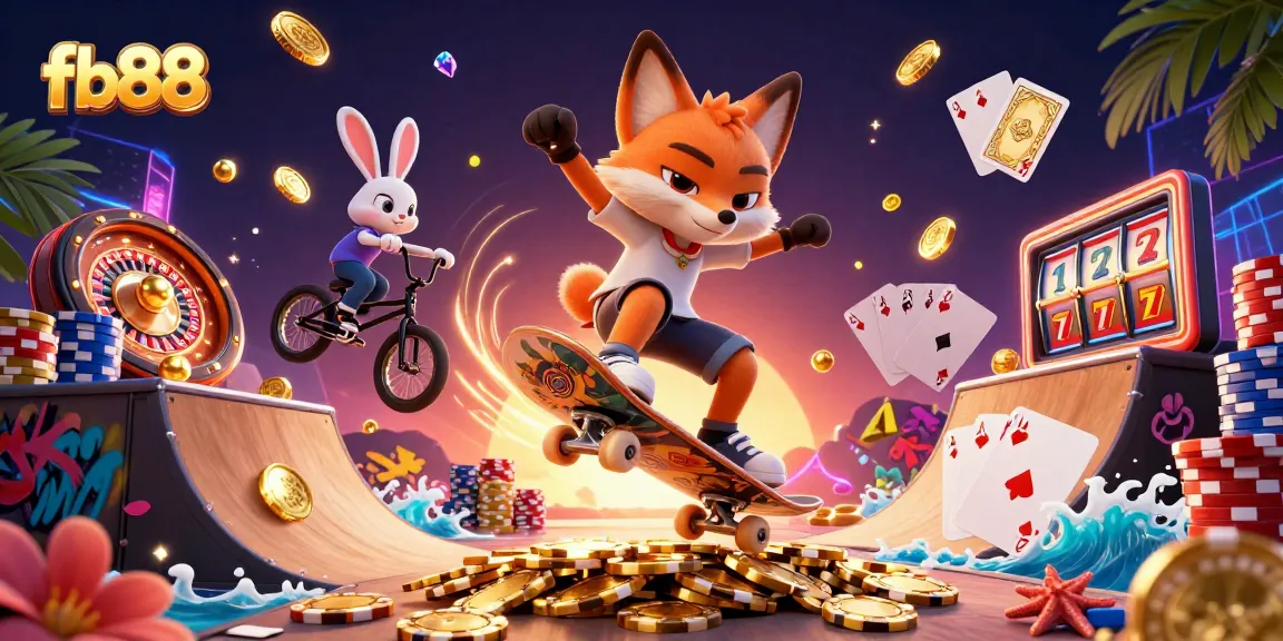 Experience the thrill of casino gaming and betting with fb88 amidst vibrant 3D animations showcasing excitement.