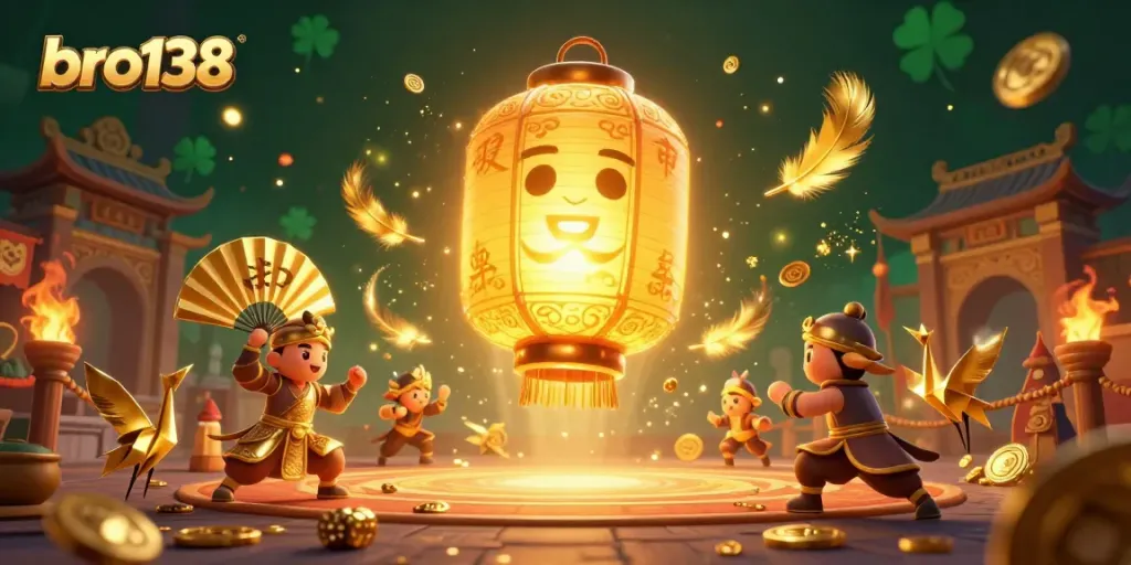 Engage with the vibrant spirit of bro138's casino world, glowing lanterns, and golden warriors.