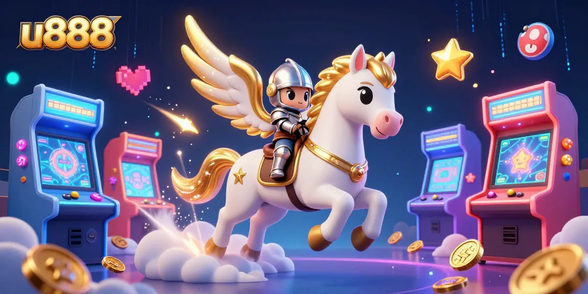 Experience the thrill of u888 with a celestial horse and knight in an electrifying gaming atmosphere!