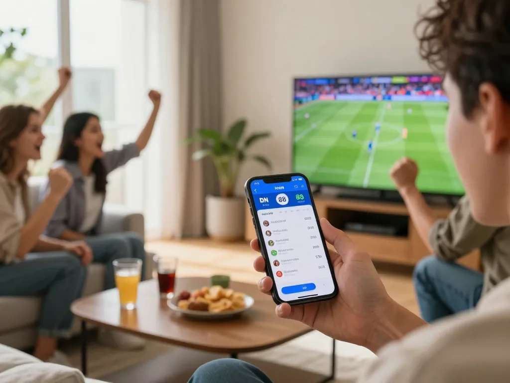 Engaged user placing bets on DN 88 betting app while cheering for a live football match.