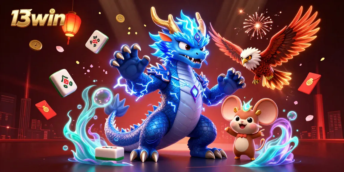 Experience the thrill of 13win with a vibrant 3D casino scene featuring dynamic characters and exciting gambling elements.