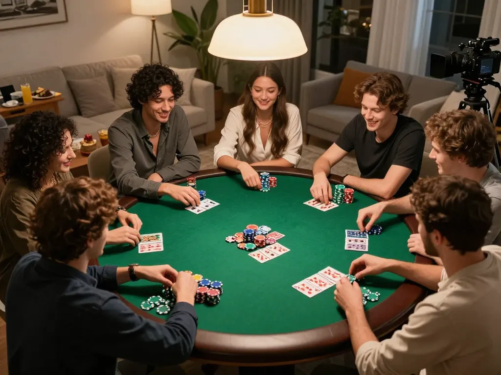 Friends enjoying an exciting poker game night at home with 88clbgo analysis and strategy.